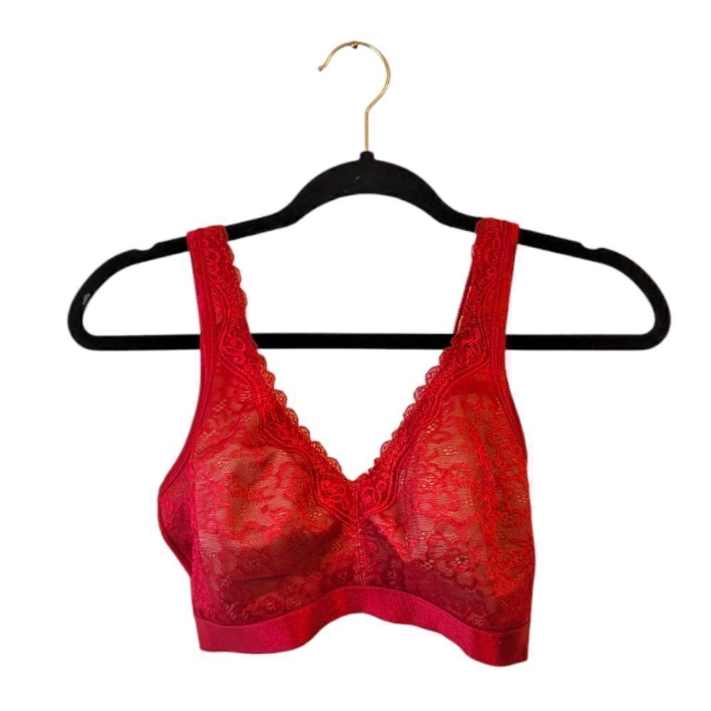 Ambrielle Red Lace Unlined Wire Free Bra